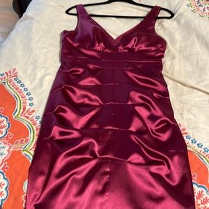 Pinkish purple satin rouched dress